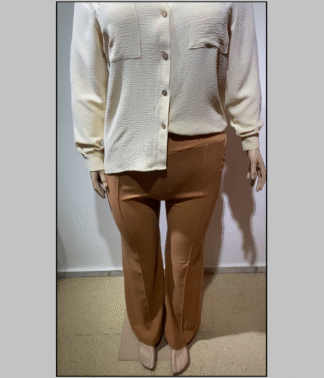 Pantalón Soft de Piernas Anchas con Elástico en la Cintura, Pespunte y Bolsillos