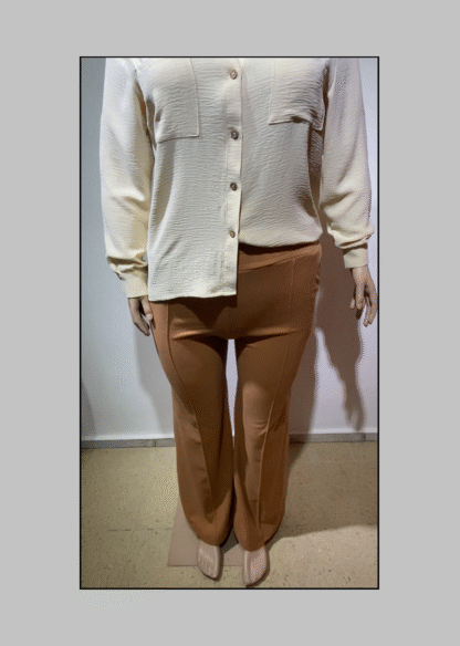 Pantalón Soft de Piernas Anchas con Elástico en la Cintura, Pespunte y Bolsillos
